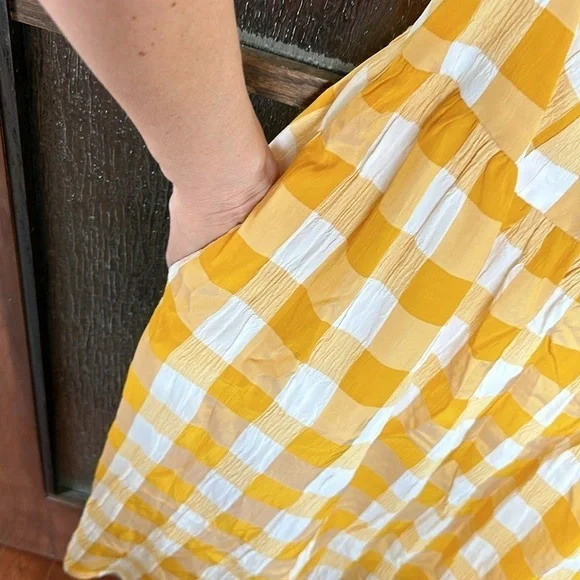 Autumn Adeigbo Lillian Gingham Cutout Midi Sundress in Yellow Gingham size 6